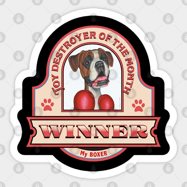 Boxer Dog-Toy Destroyer of the Month Sticker by Danny Gordon Art